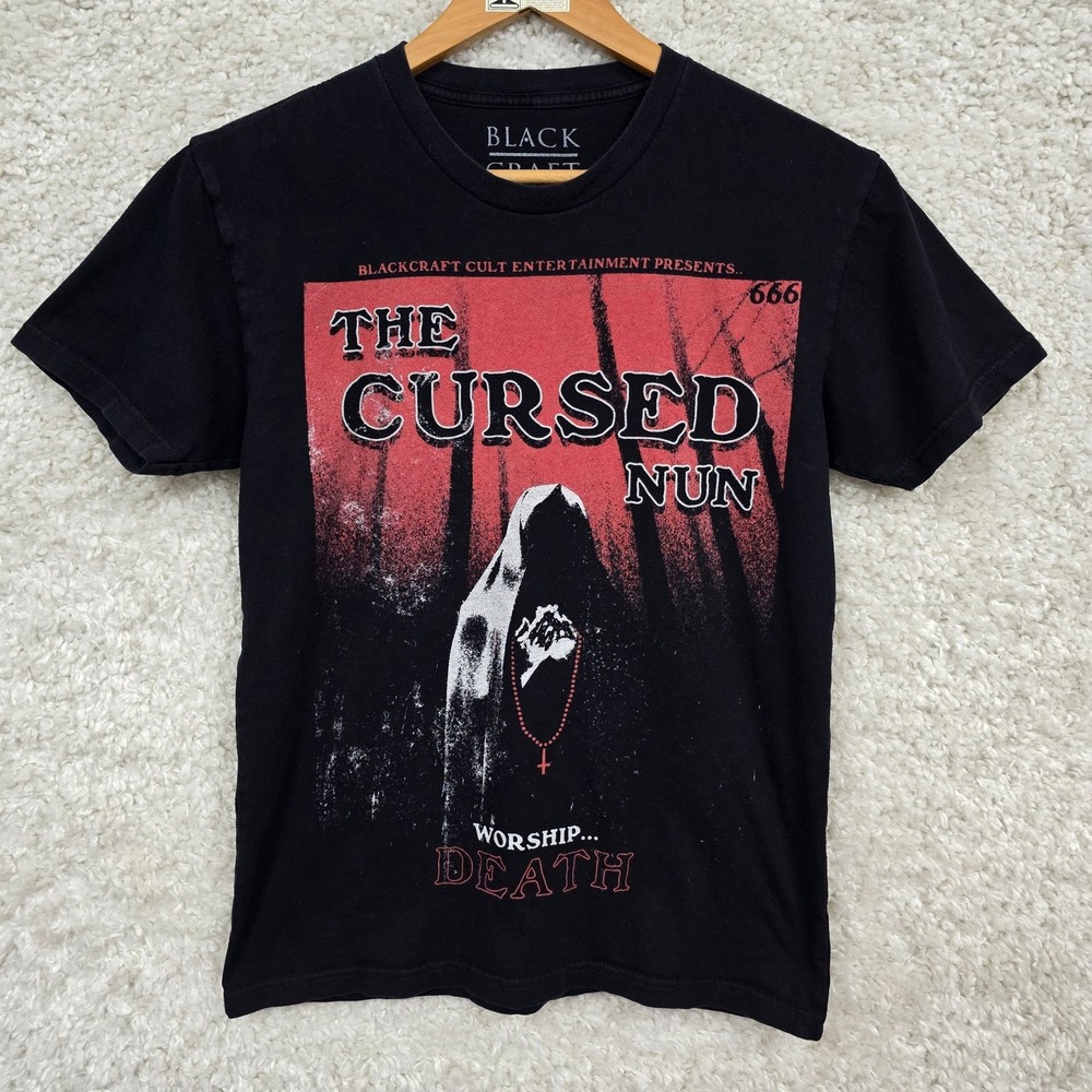 Blackcraft‎ The Cursed Nun T-Shirt Mens S Black Graphic Horror Tee *Small Hole